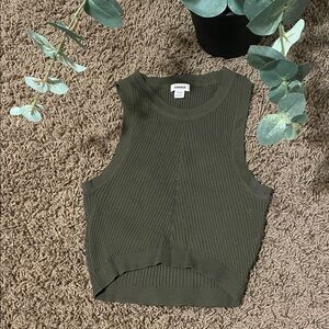 Garage Olive Ribbed Sleeveless Crop Top